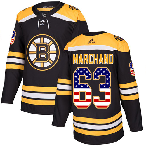 Herren Boston Bruins Eishockey Trikot Brad Marchand #63 Authentic Schwarz USA Flag Fashion